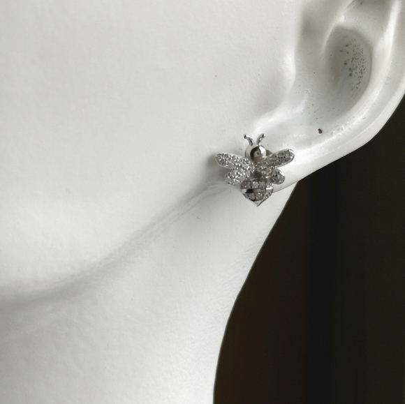 Cz Sterling silver bumble bee stud earrings 🆕 - Picture 2 of 8